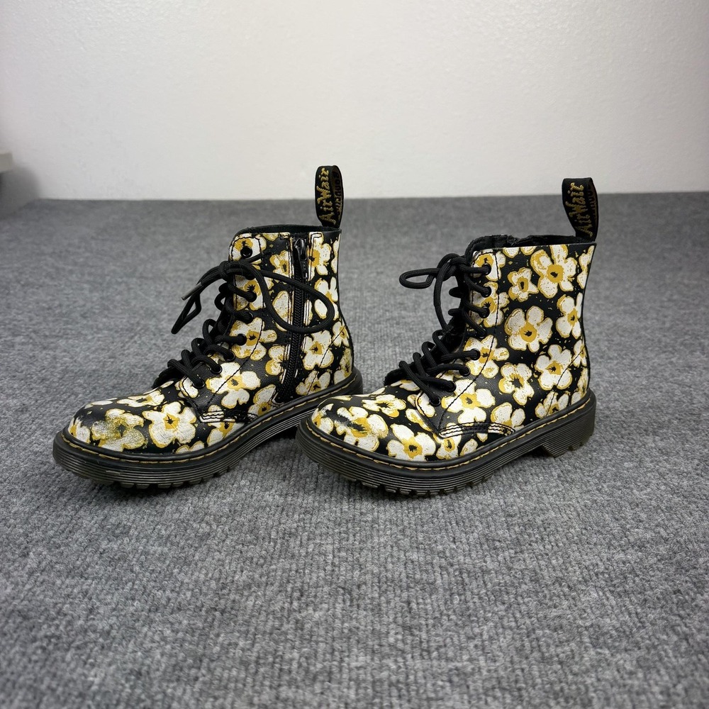 Dr. Martens Boots Kids 1 Black Floral 1460 Pascal J Combat Ankle Zip Lace Up